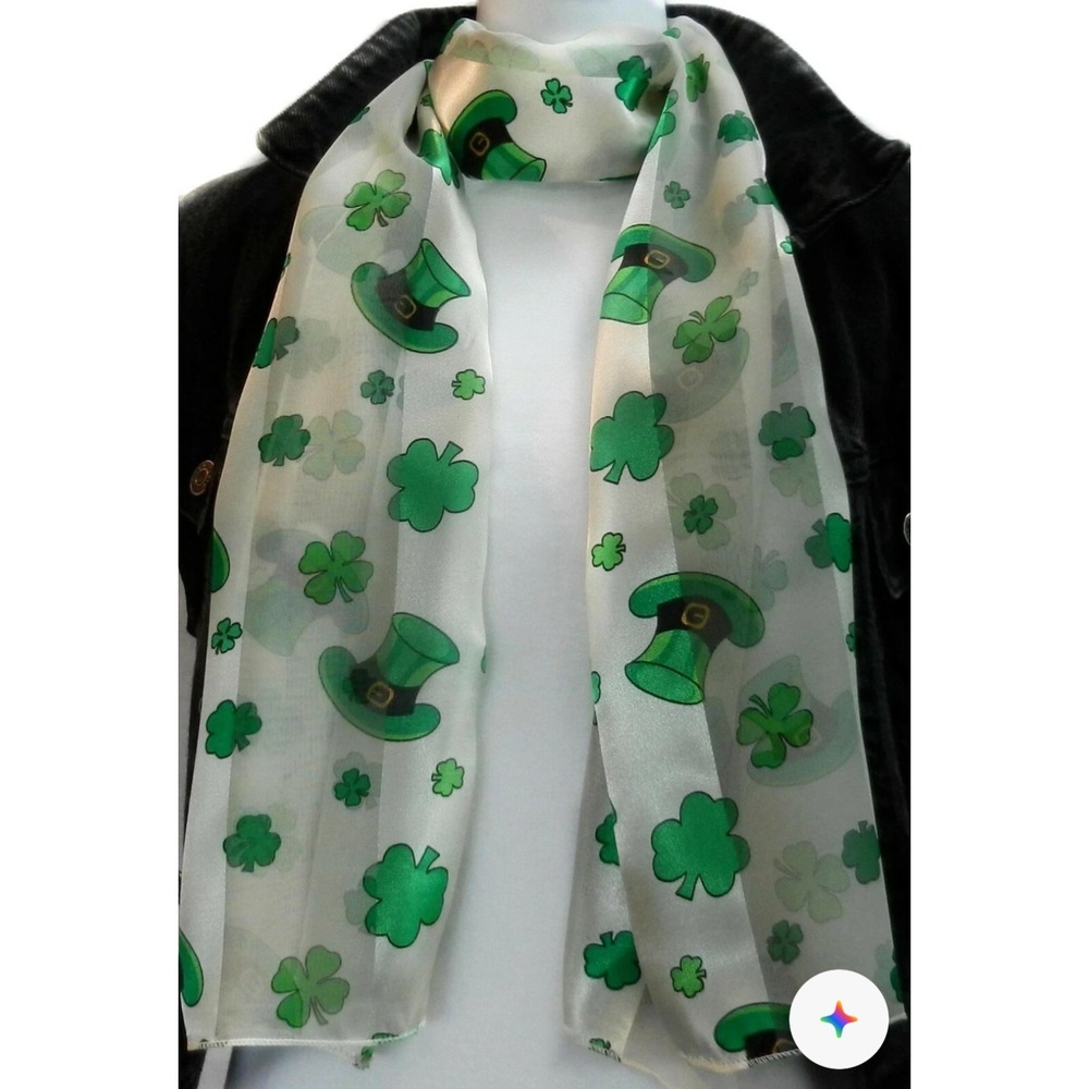 Silk Feel Irish Scarf- Shamrock & Leprechaun St. Patrick,‎ St Pat's